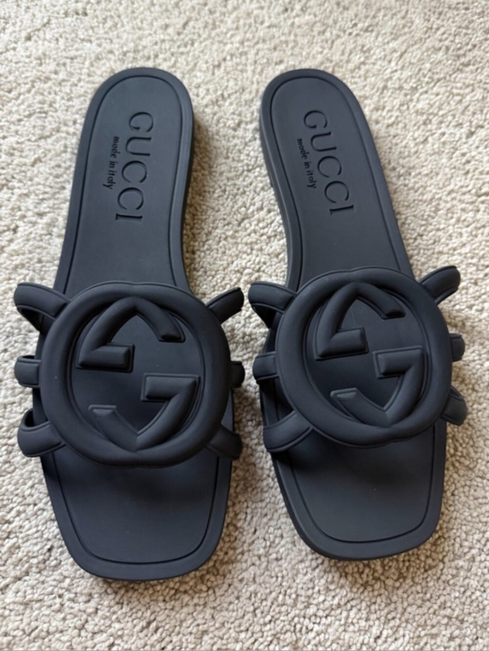 Gucci Black Rubber GG Slide Sandals - Women's